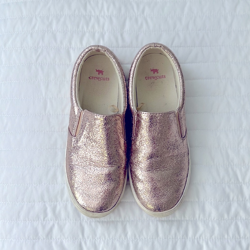 Crewcuts Girls' rose gold metallic sneakers